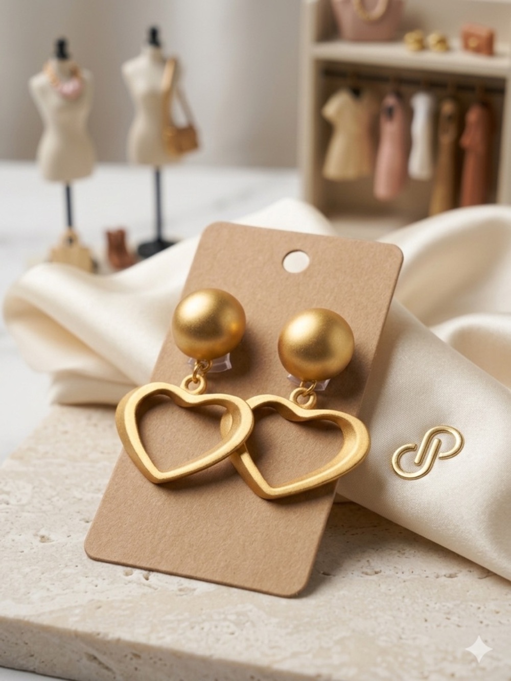 Vintage Style Matte Gold Heart Drop Earrings | Retro Chunky Statement